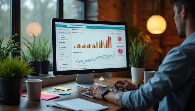 מסך מחשב המציג ניתוח SEO ונתוני תנועה לעסק עם קידום אורגני